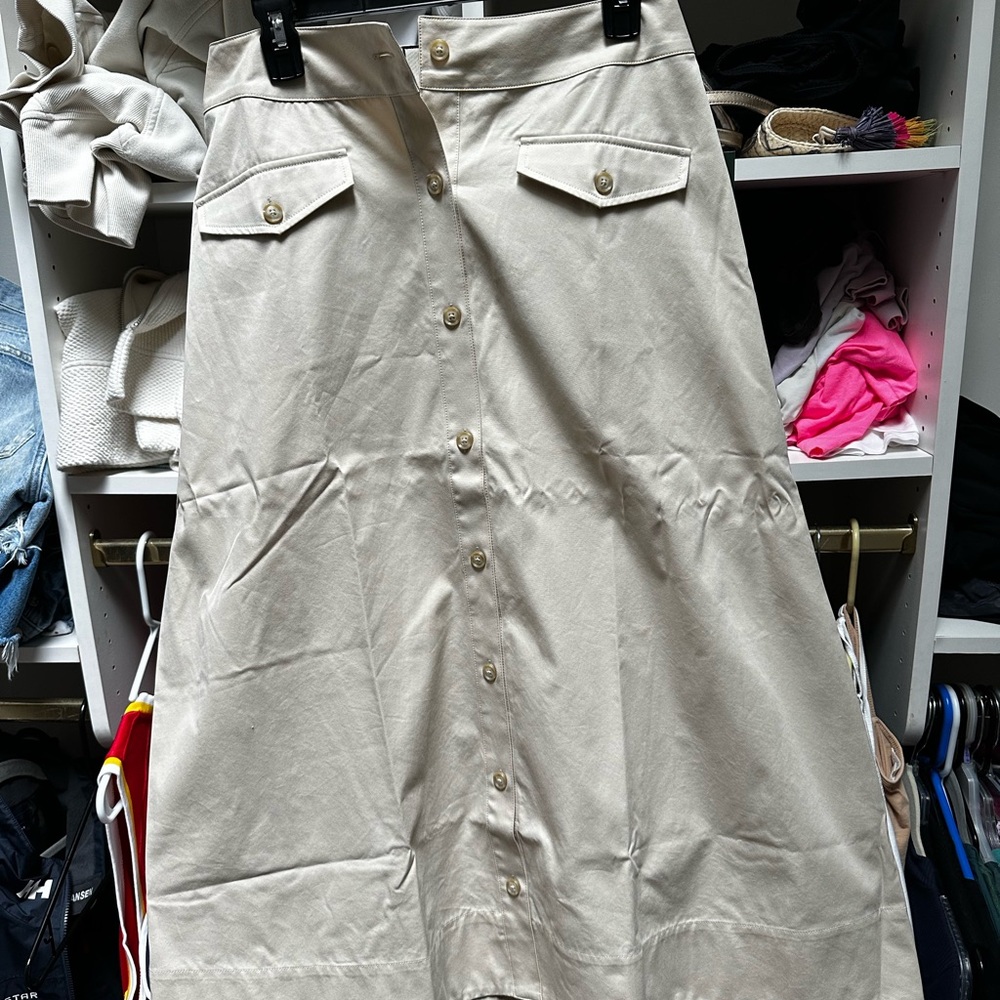 Tuckernuck Cream Button-Front Midi Skirt